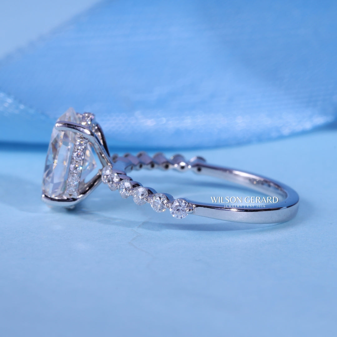 2.0CT Oval E/VS1 CVD Diamond Hidden Halo Pave Engagement Ring