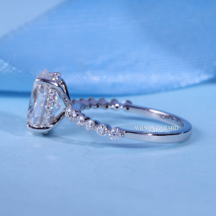 2.0CT Oval E/VS1 CVD Diamond Hidden Halo Pave Engagement Ring