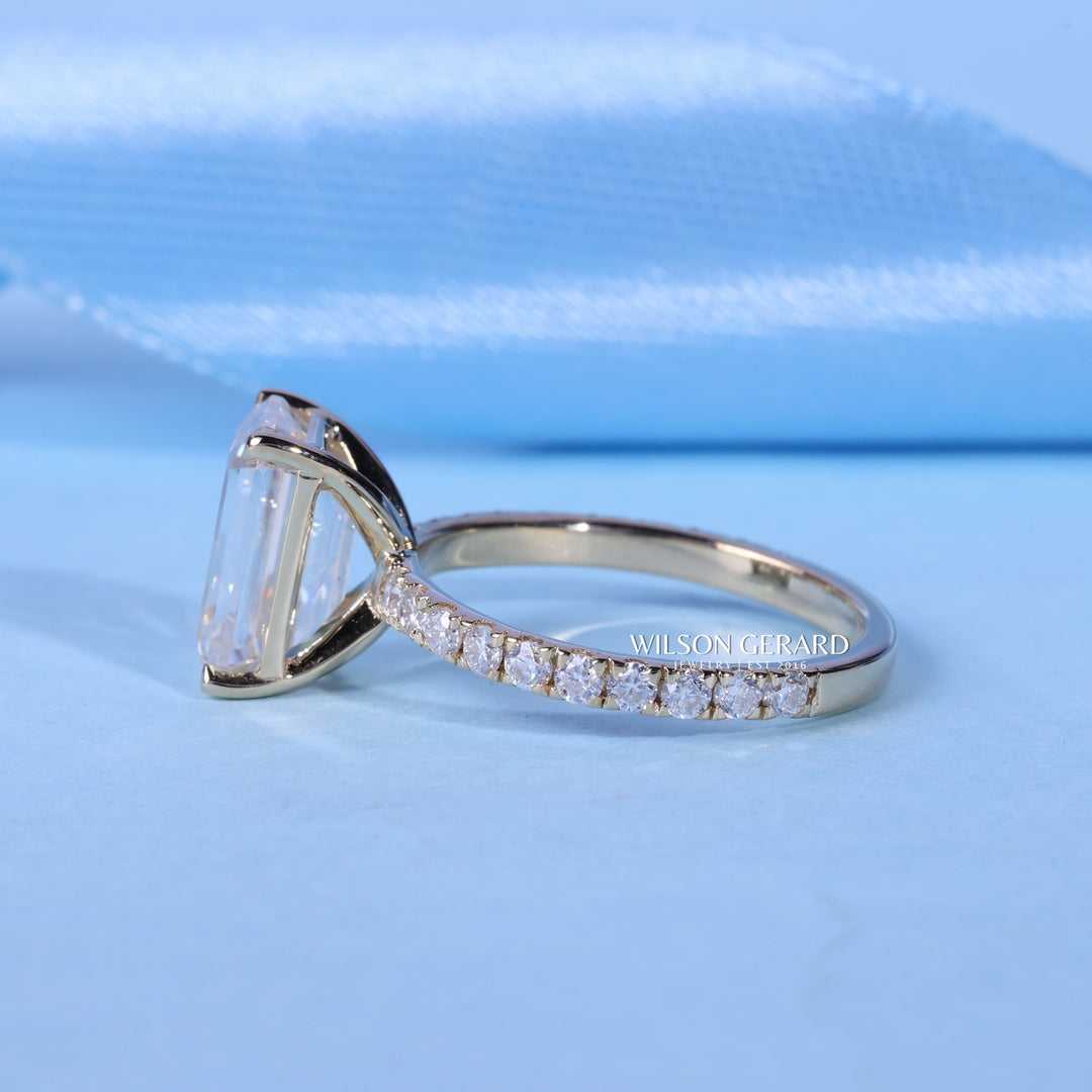 1.50CT Emerald E/VS1 Lab Grown Diamond Pave Engagement Ring