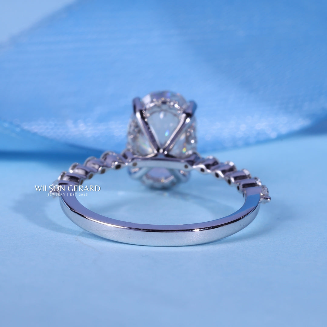 2.0CT Oval E/VS1 CVD Diamond Hidden Halo Pave Engagement Ring