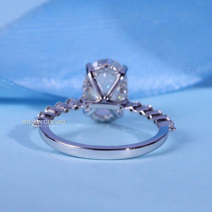 2.0CT Oval E/VS1 CVD Diamond Hidden Halo Pave Engagement Ring