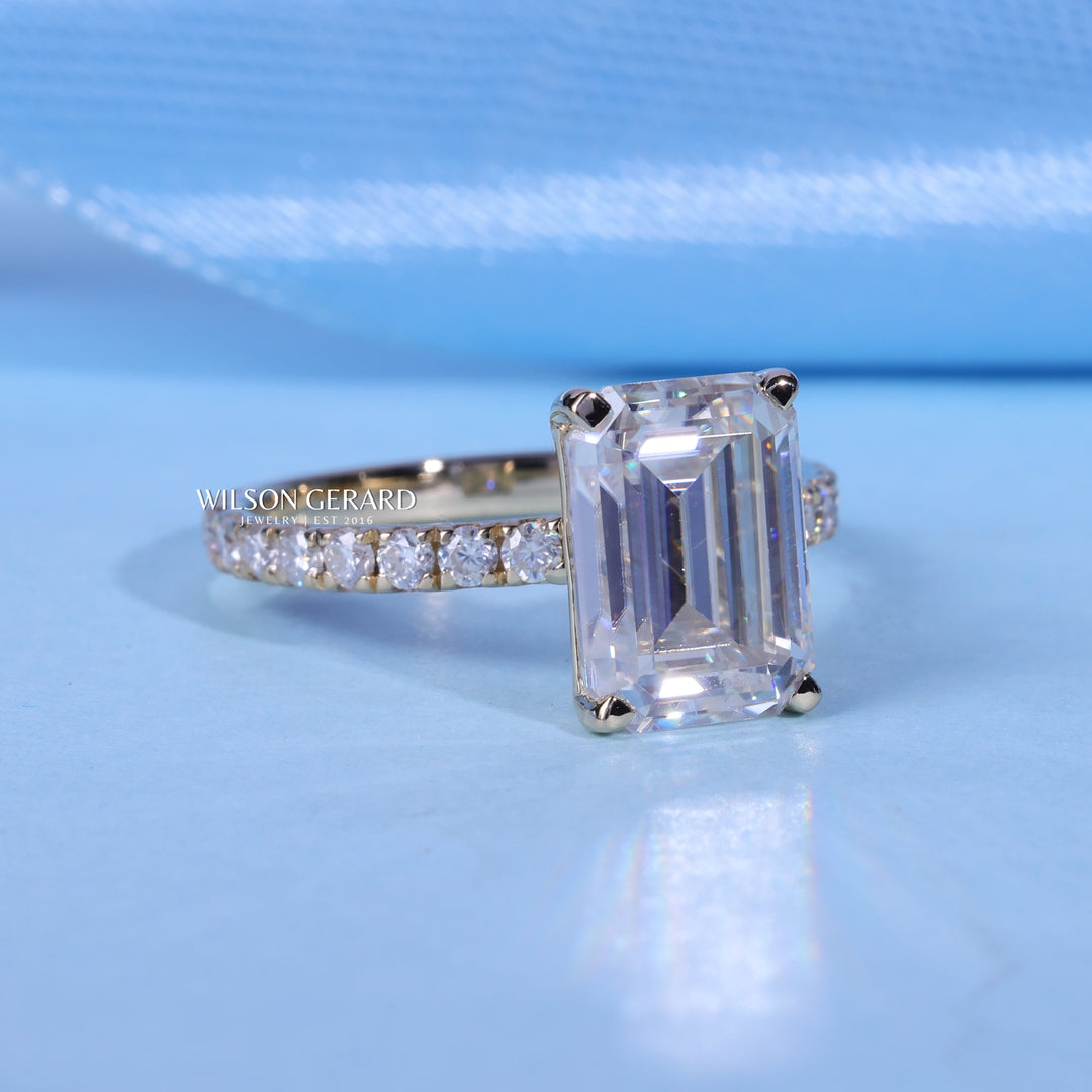 1.50CT Emerald E/VS1 Lab Grown Diamond Pave Engagement Ring