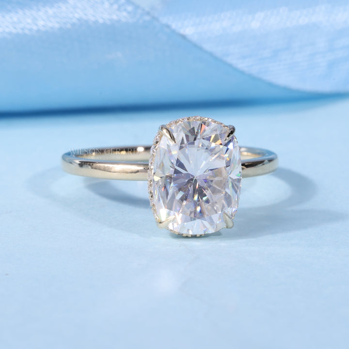 1.50CT Elongated Cushion E/VS1 Lab Grown Diamond Hidden Halo Solitaire Engagement Ring