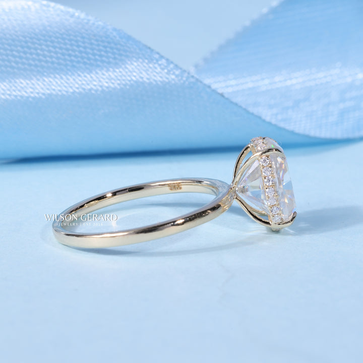 1.50CT Elongated Cushion E/VS1 Lab Grown Diamond Hidden Halo Solitaire Engagement Ring