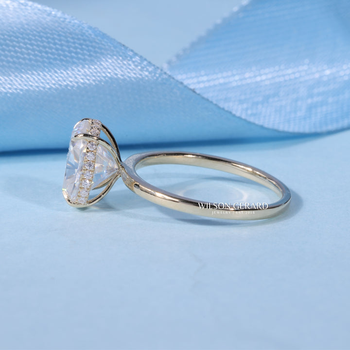 1.50CT Elongated Cushion E/VS1 Lab Grown Diamond Hidden Halo Solitaire Engagement Ring