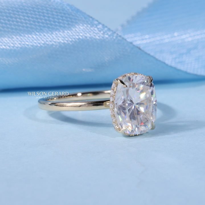 1.50CT Elongated Cushion E/VS1 Lab Grown Diamond Hidden Halo Solitaire Engagement Ring