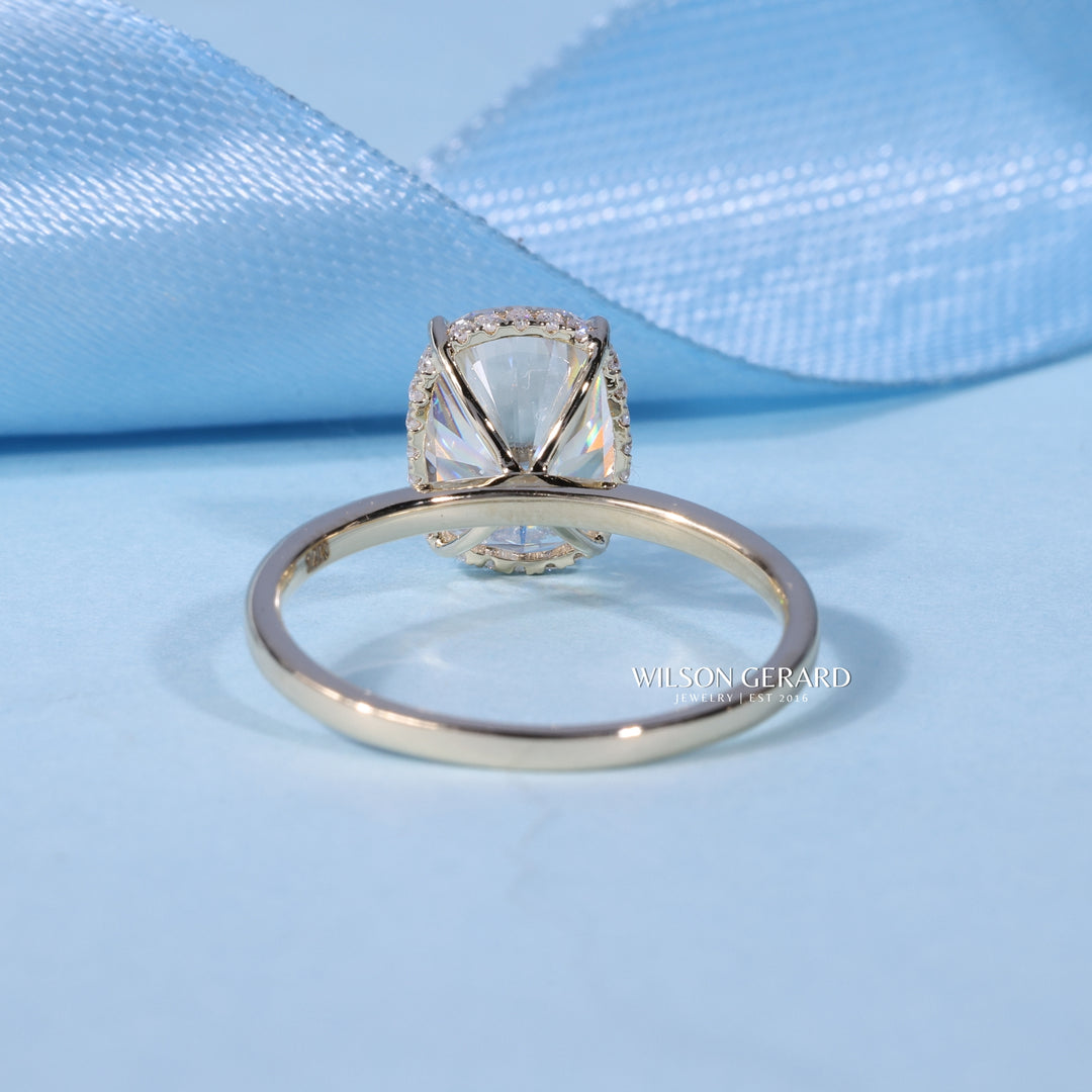 1.50CT Elongated Cushion E/VS1 Lab Grown Diamond Hidden Halo Solitaire Engagement Ring
