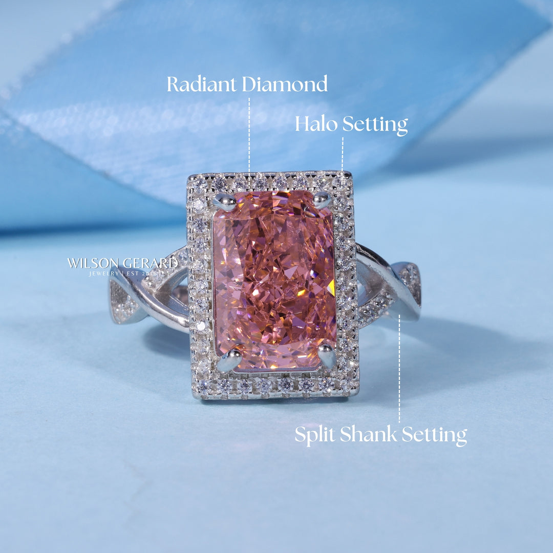2.50CT Ice Crush Radiant Cut E/VS1 Lab Grown Diamond Halo Split Shank Engagement Ring