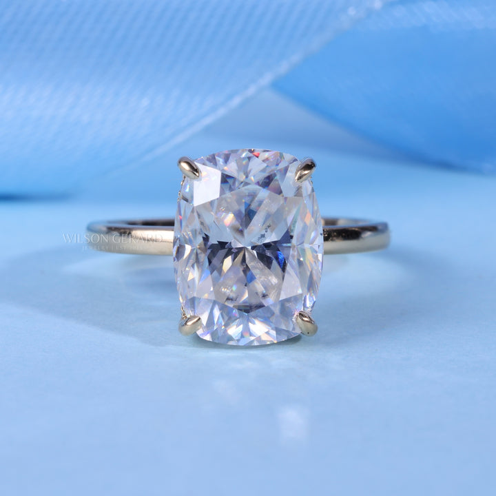 2.50CT Elongated Cushion E/VS1 CVD Diamond Hidden Halo Solitaire Engagement Ring