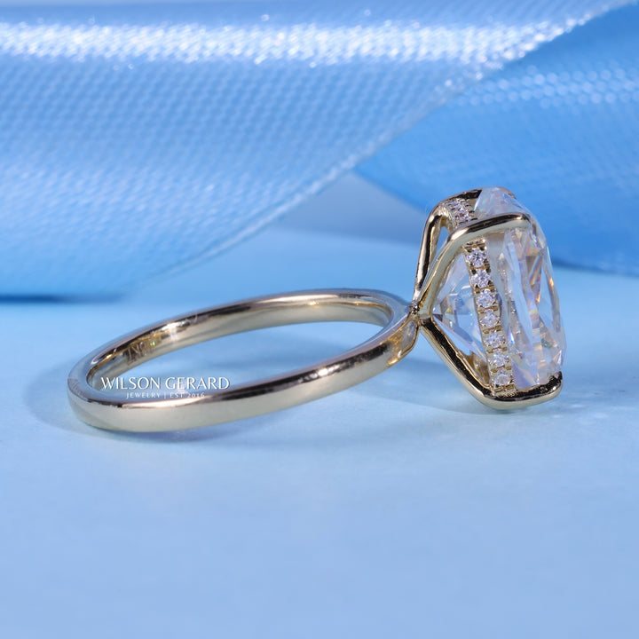 2.50CT Elongated Cushion E/VS1 CVD Diamond Hidden Halo Solitaire Engagement Ring