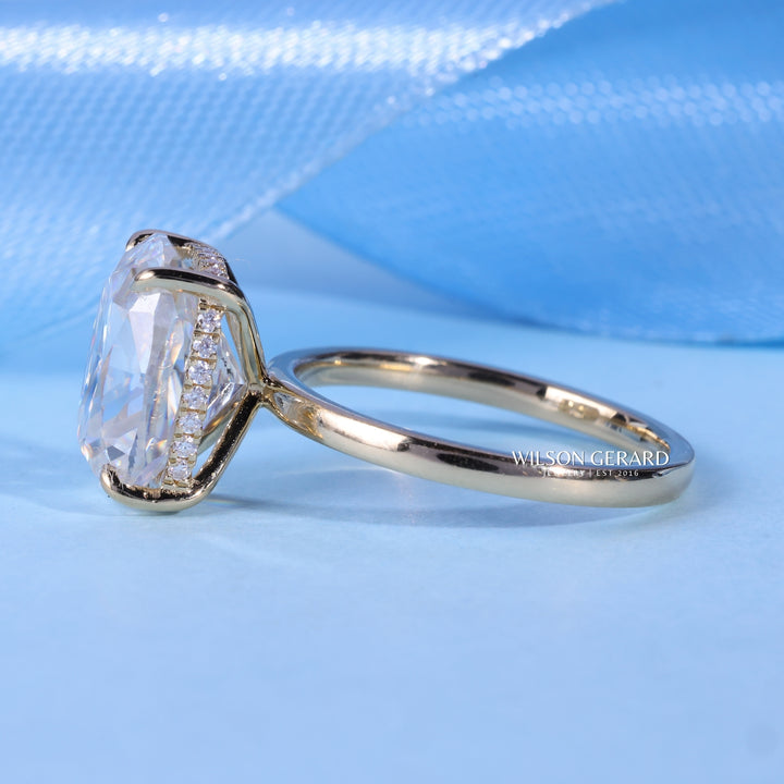 2.50CT Elongated Cushion E/VS1 CVD Diamond Hidden Halo Solitaire Engagement Ring