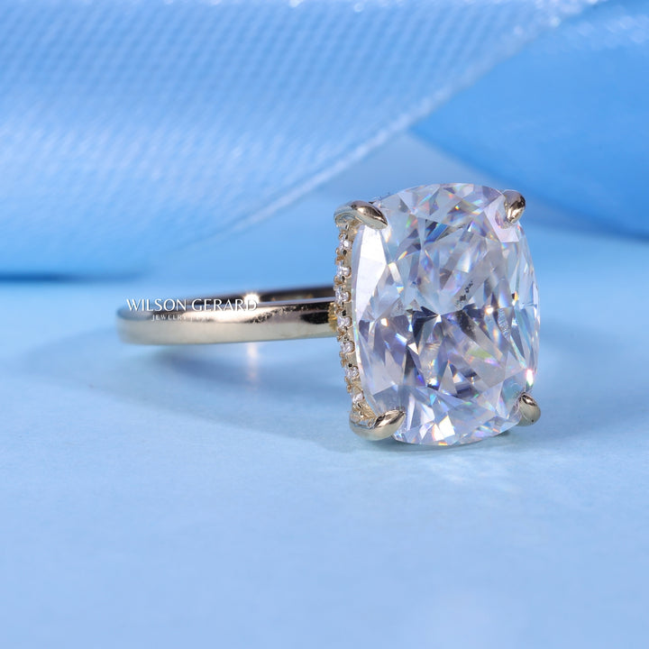 2.50CT Elongated Cushion E/VS1 CVD Diamond Hidden Halo Solitaire Engagement Ring