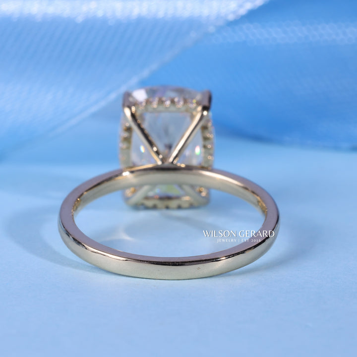 2.50CT Elongated Cushion E/VS1 CVD Diamond Hidden Halo Solitaire Engagement Ring