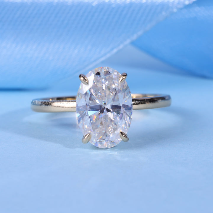 1.0CT Oval E/VS Lab Grown Diamond Hidden Halo Solitaire Engagement Ring