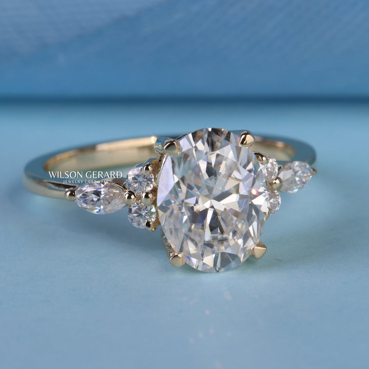 2.0CT Oval E/VS1 Lab Grown Diamond Cluster Engagement Ring