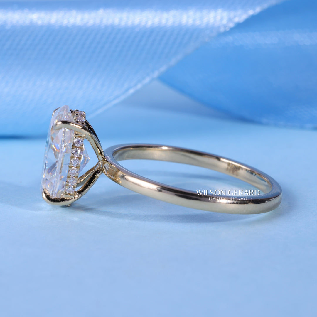 1.0CT Oval E/VS Lab Grown Diamond Hidden Halo Solitaire Engagement Ring