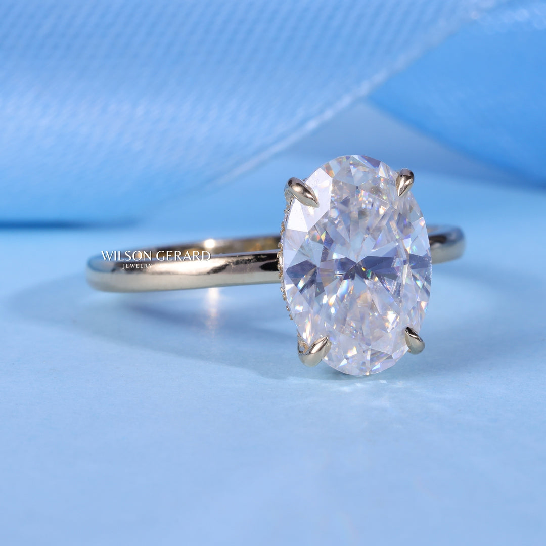 1.0CT Oval E/VS Lab Grown Diamond Hidden Halo Solitaire Engagement Ring
