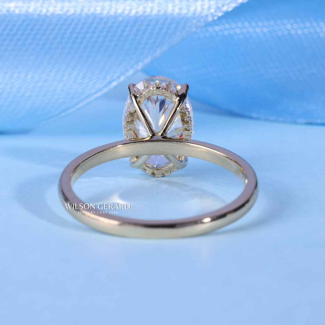 1.0CT Oval E/VS Lab Grown Diamond Hidden Halo Solitaire Engagement Ring