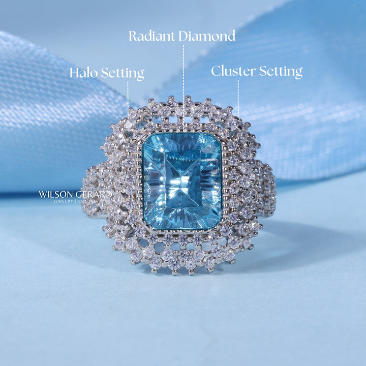 2.0CT Ice Crush Radiant E/VS1 Lab Grown Diamond Halo Cluster Engagement Ring