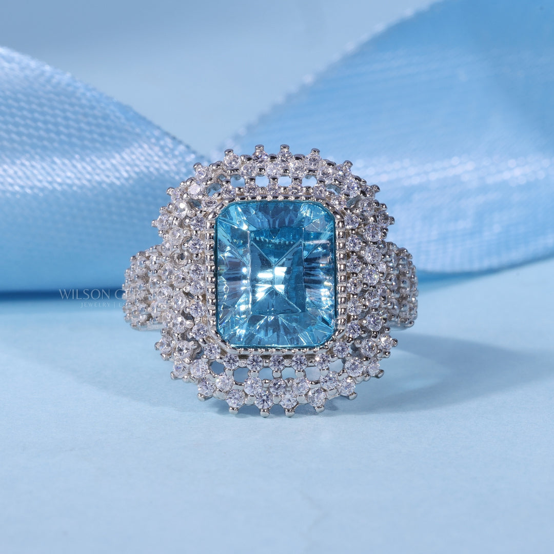 2.0CT Ice Crush Radiant E/VS1 Lab Grown Diamond Halo Cluster Engagement Ring