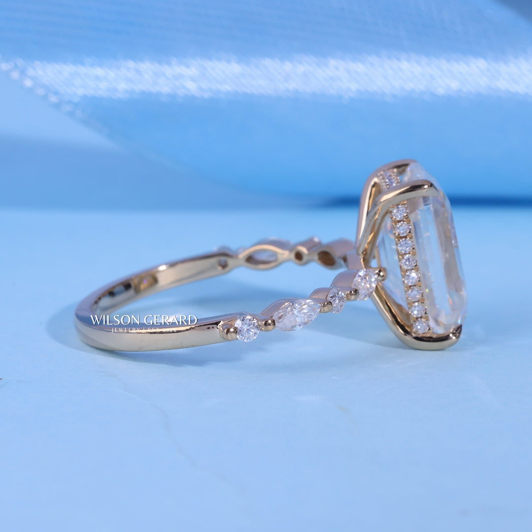 1.50CT Emerald Cut E/VS1 Lab Grown Diamond Hidden Halo Pave Engagement Ring