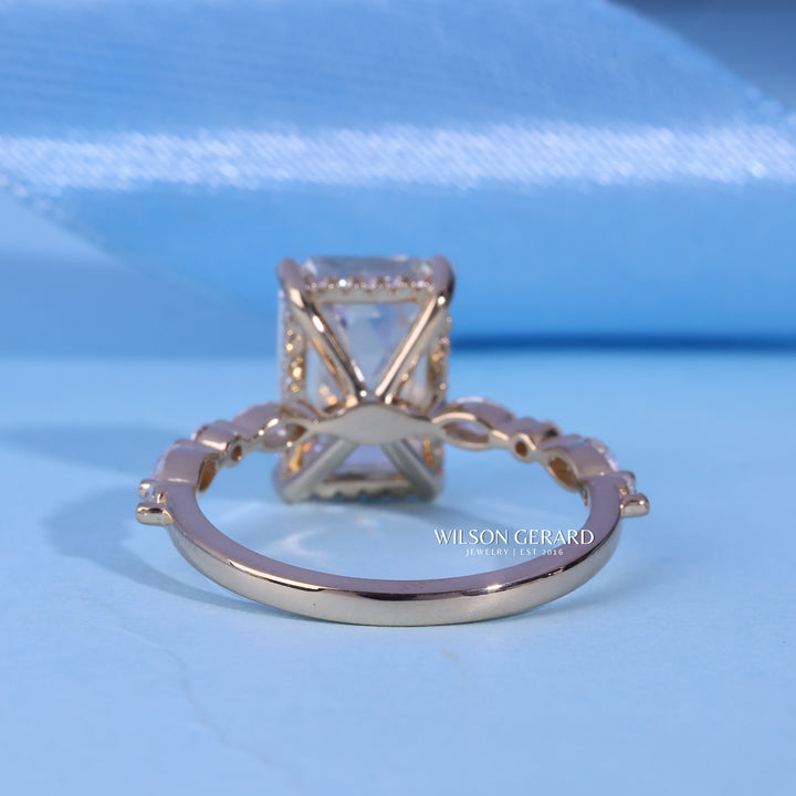 1.50CT Emerald Cut E/VS1 Lab Grown Diamond Hidden Halo Pave Engagement Ring