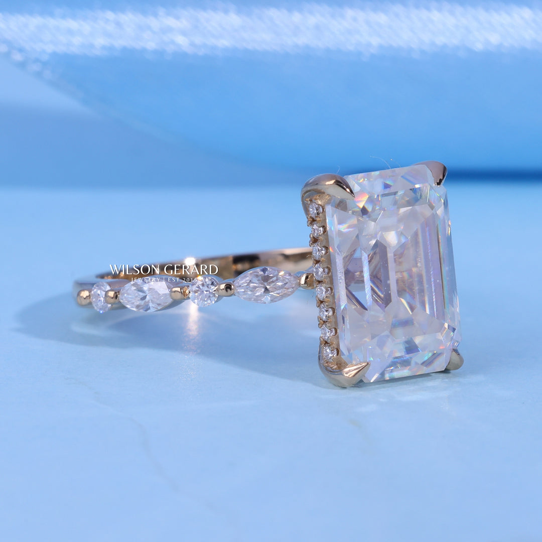 1.50CT Emerald Cut E/VS1 Lab Grown Diamond Hidden Halo Pave Engagement Ring