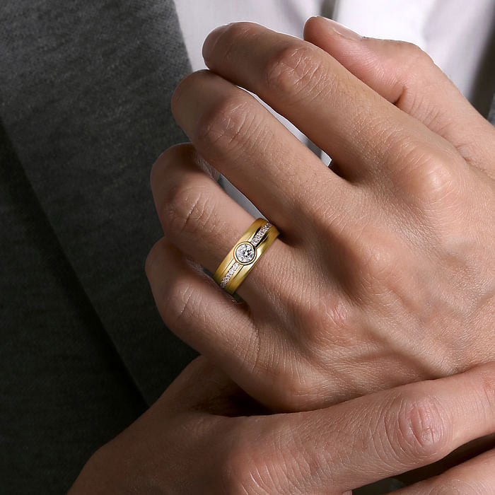 Bezel Set Round Channel Pave Lab Grown Diamond Men's Ring