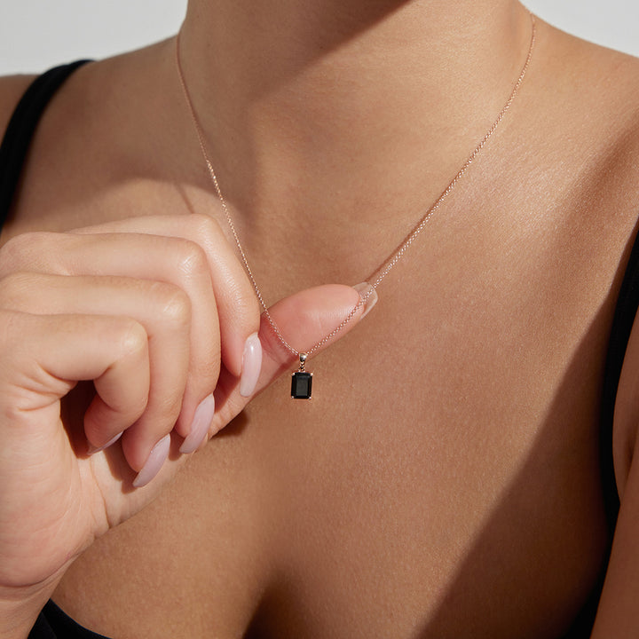 Emerald Cut Black Lab Grown Diamond Solitaire Pendant Necklace