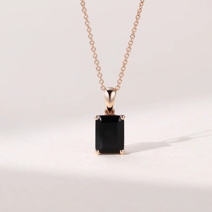 Emerald Cut Black Lab Grown Diamond Solitaire Pendant Necklace