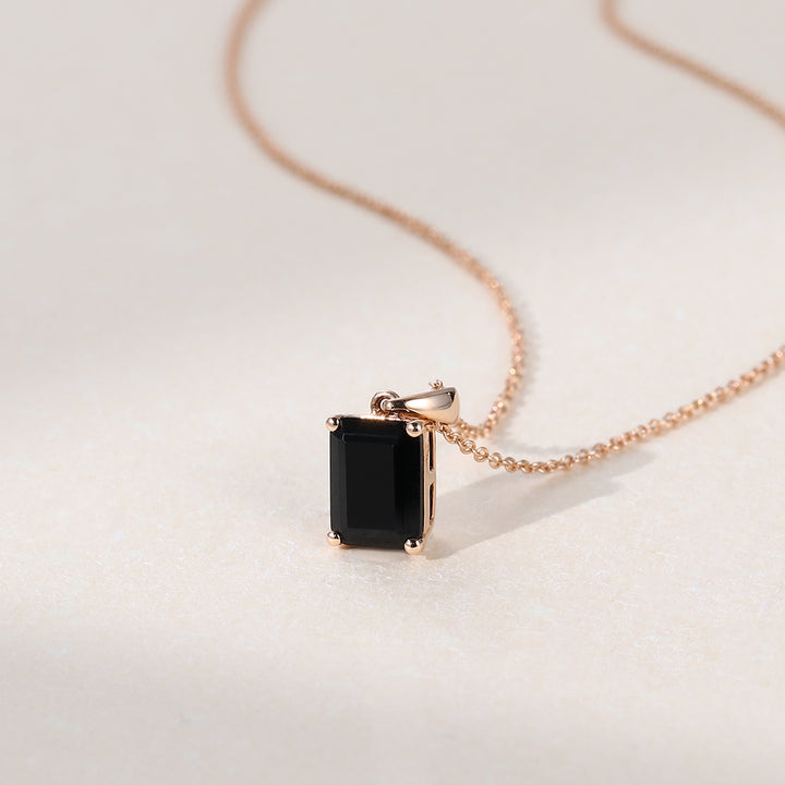 Emerald Cut Black Lab Grown Diamond Solitaire Pendant Necklace