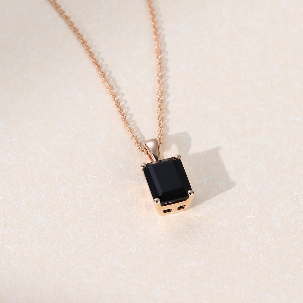 Emerald Cut Black Lab Grown Diamond Solitaire Pendant Necklace