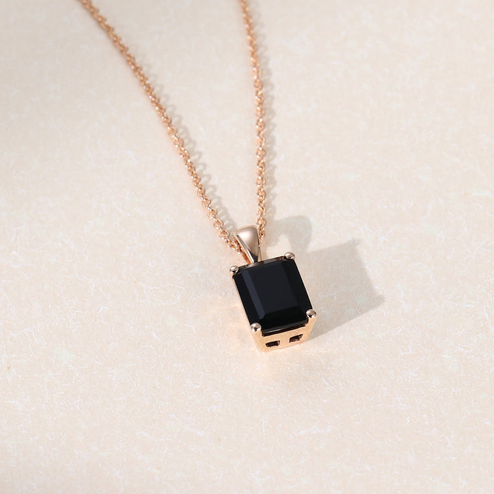 Emerald Cut Black Lab Grown Diamond Solitaire Pendant Necklace