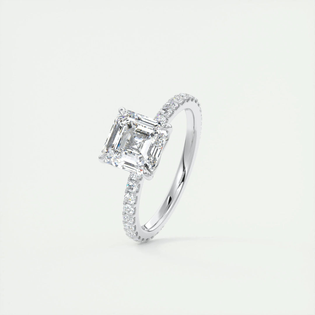 2ct Asscher F- VS1 Diamond Pave Engagement Ring