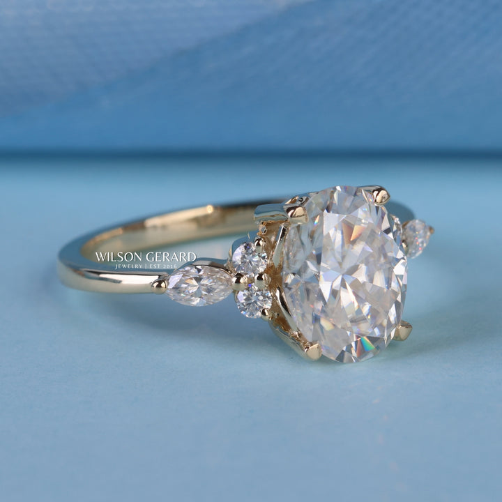 2.0CT Oval E/VS1 Lab Grown Diamond Cluster Engagement Ring