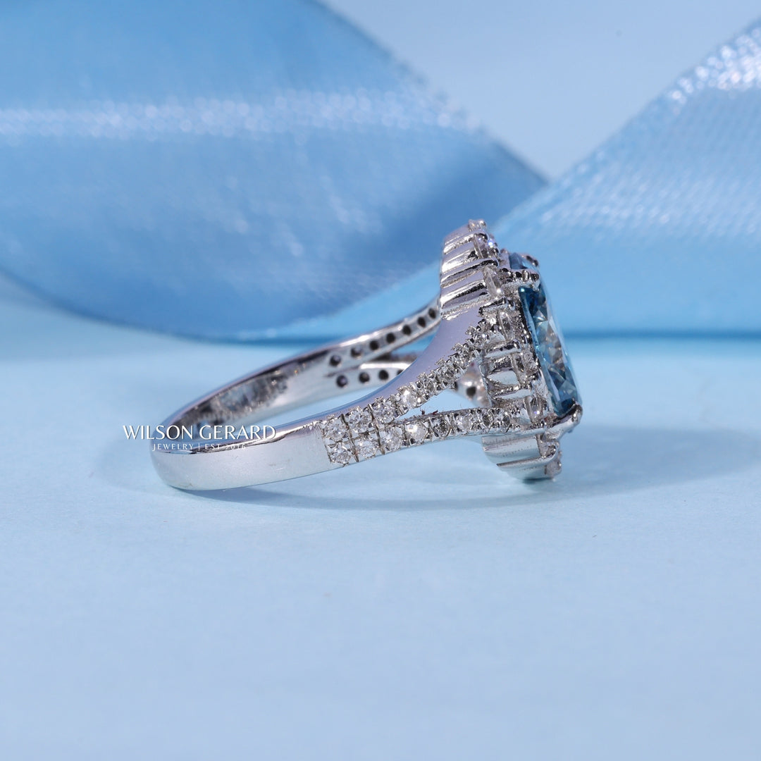 1.50CT Ice Crush Oval E/VS2 Lab Grown Diamond Halo Split Shank Engagement Ring