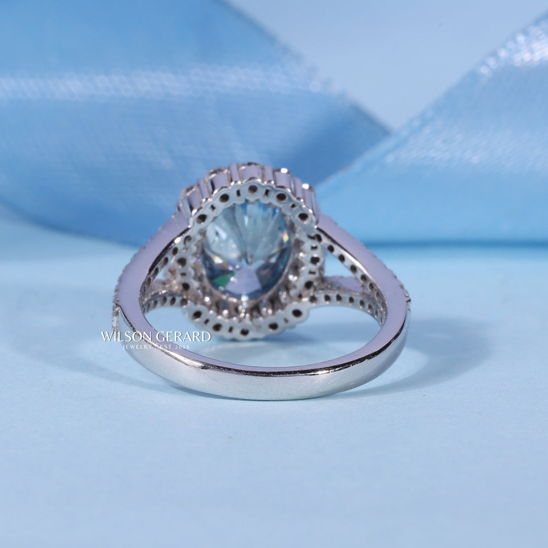 1.50CT Ice Crush Oval E/VS2 Lab Grown Diamond Halo Split Shank Engagement Ring