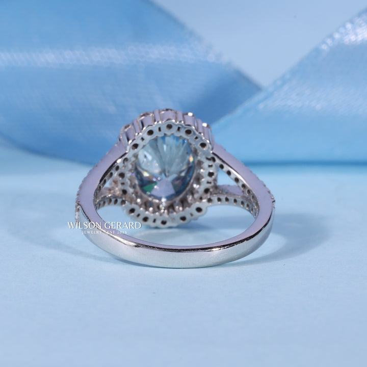 1.50CT Ice Crush Oval E/VS2 Lab Grown Diamond Halo Split Shank Engagement Ring