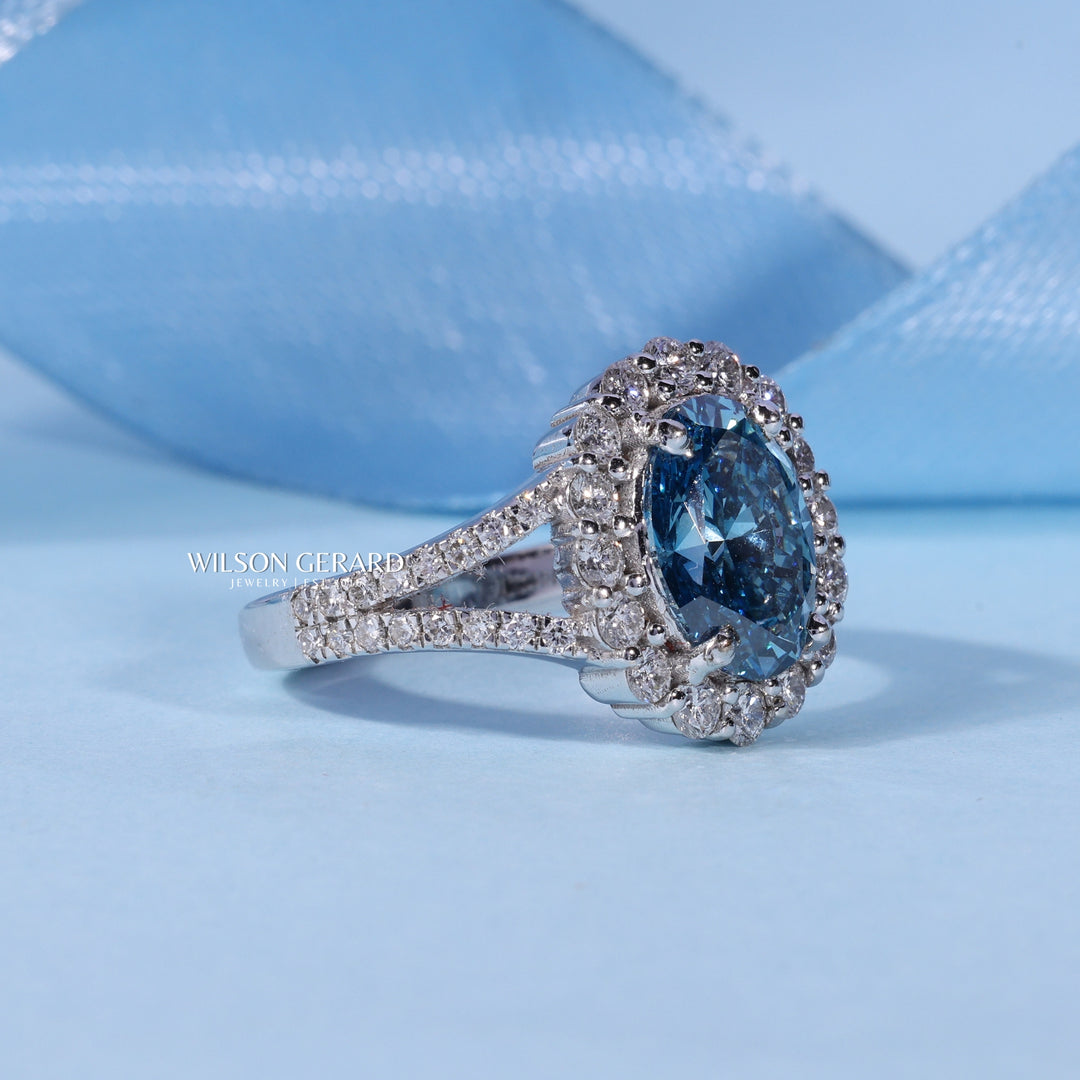 1.50CT Ice Crush Oval E/VS2 Lab Grown Diamond Halo Split Shank Engagement Ring