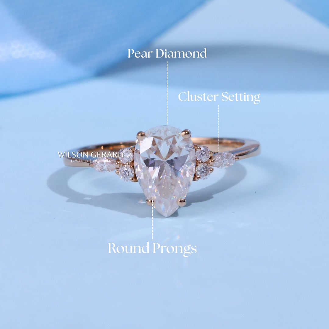 1.0CT Pear E/VS Lab Grown Diamond Cluster Engagement Ring