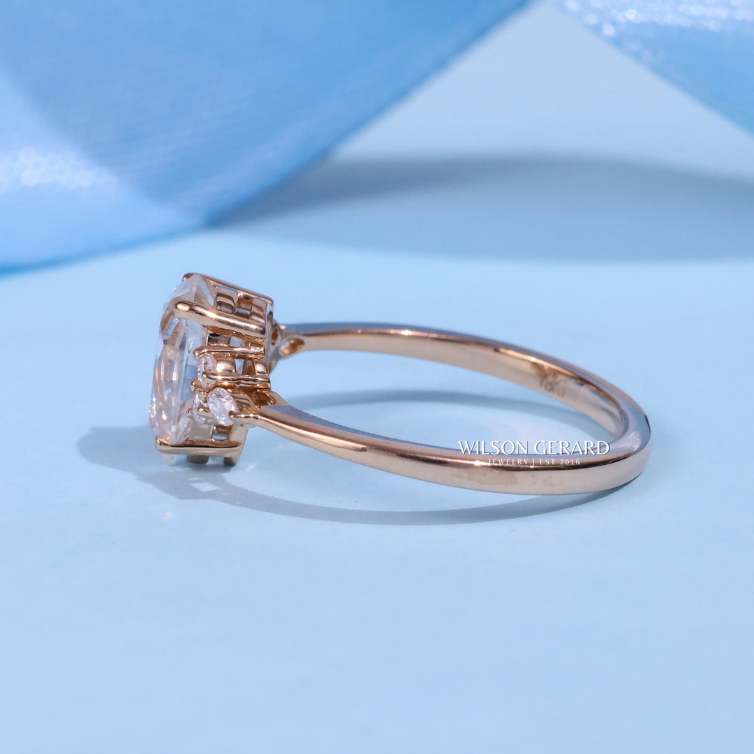 1.0CT Pear E/VS Lab Grown Diamond Cluster Engagement Ring