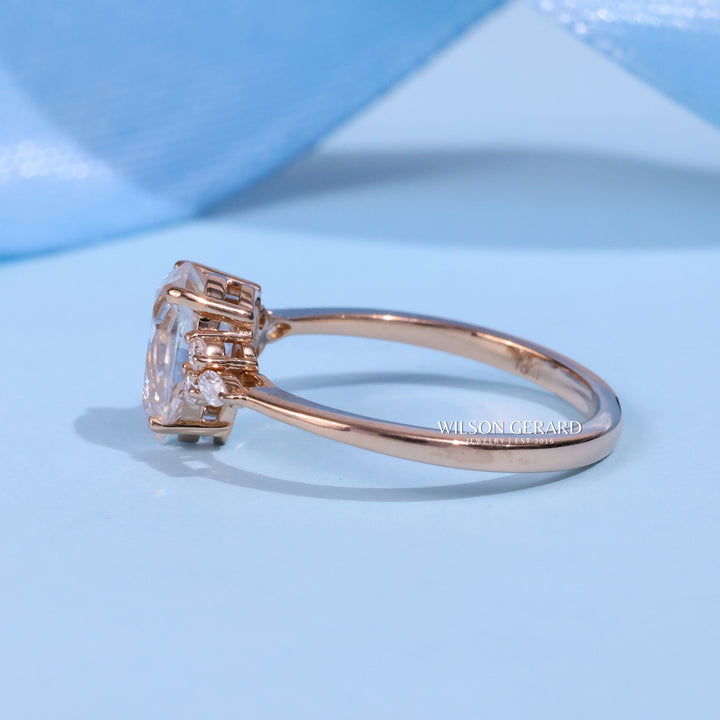 1.0CT Pear E/VS Lab Grown Diamond Cluster Engagement Ring