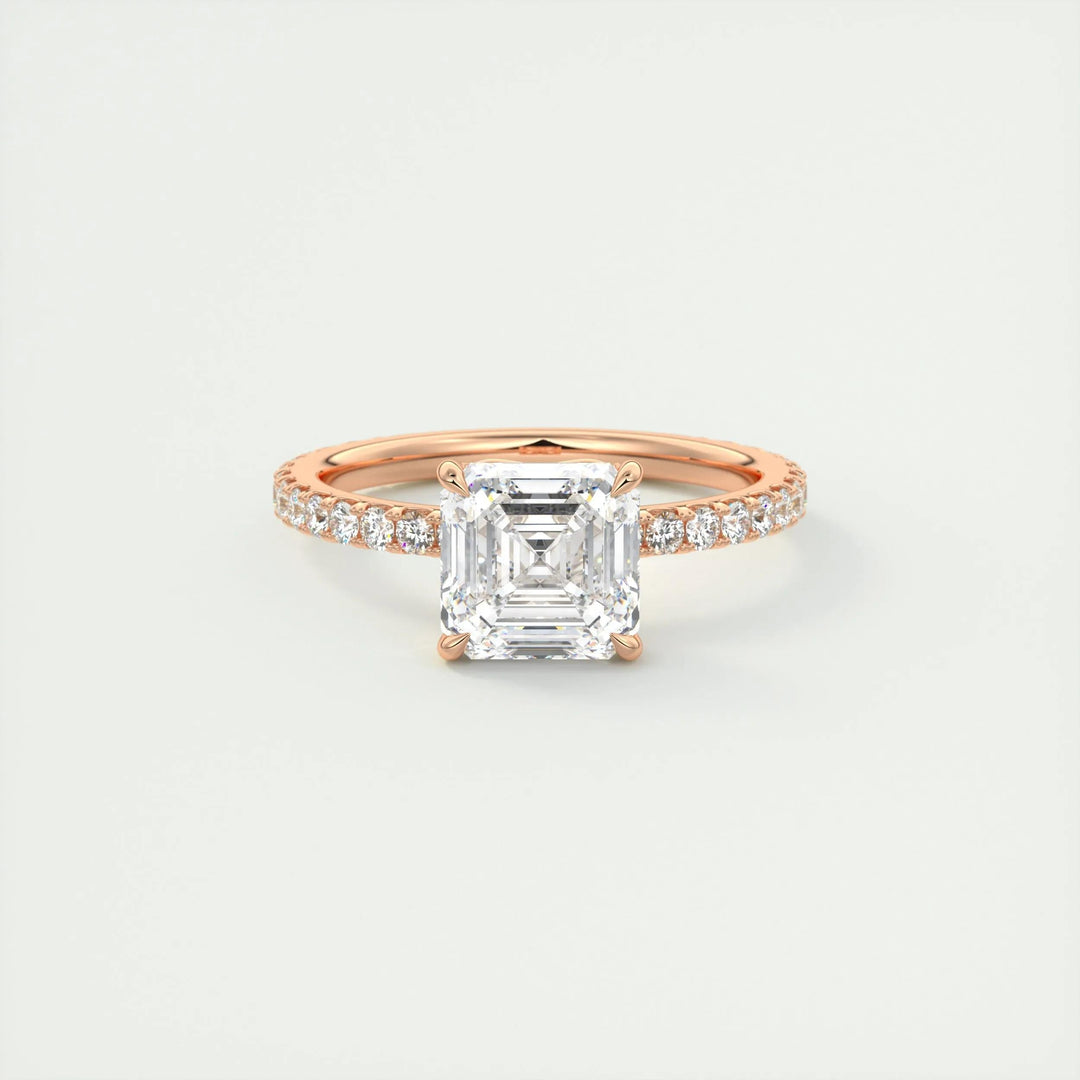 2ct Asscher F- VS1 Diamond Pave Engagement Ring
