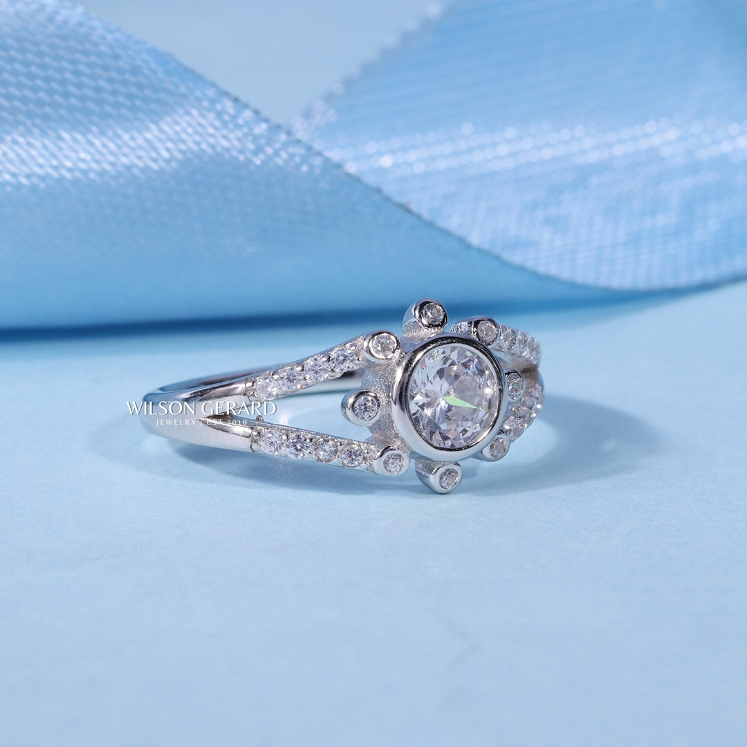 0.70CT Bezel Set Round Cut E/VS2 Lab Grown Diamond Split Shank Engagement Ring