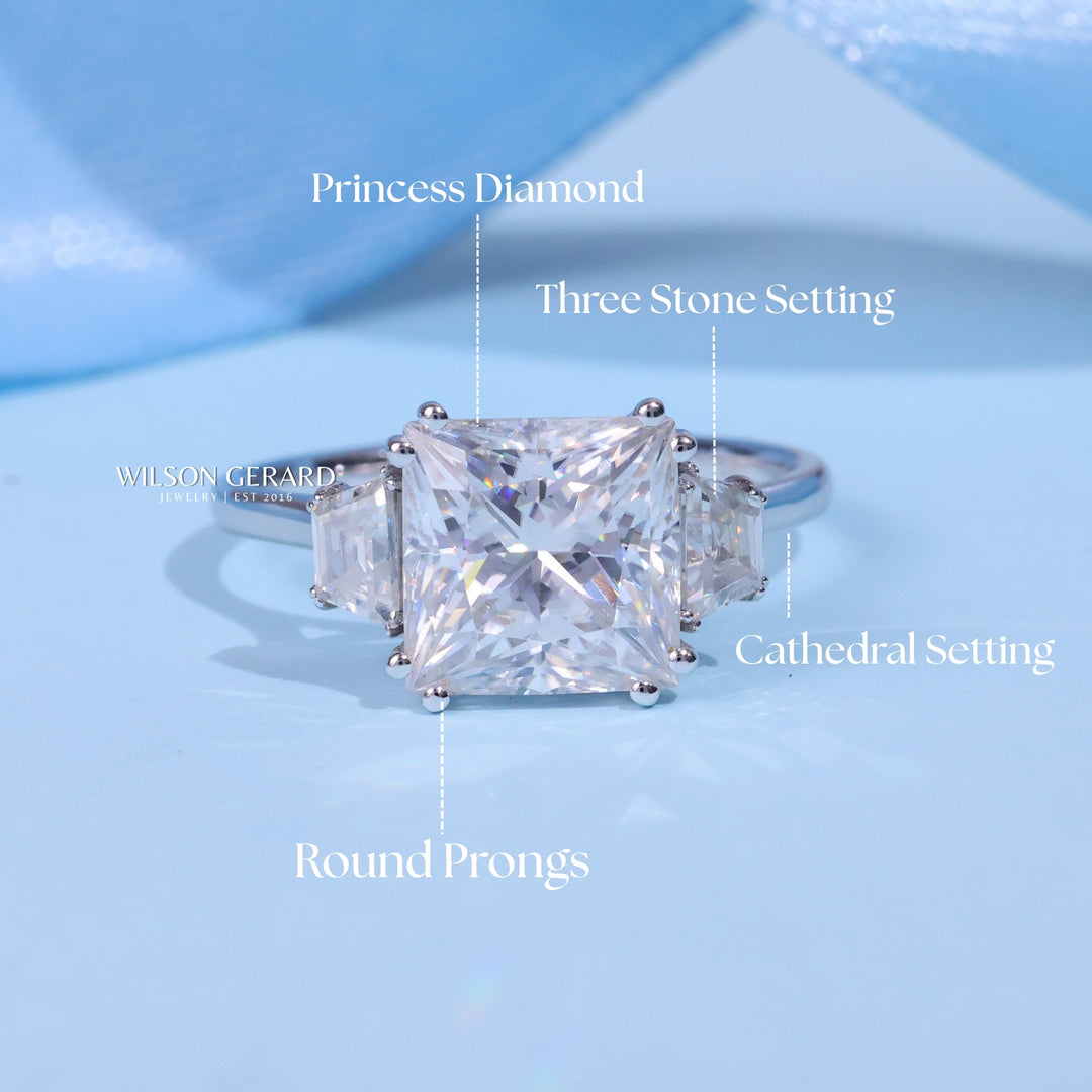 3.0CT Princess Cut E/VS1 Lab Grown Diamond Three Stone Engagement Rings