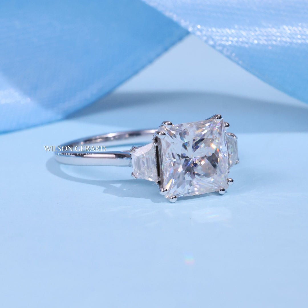 3.0CT Princess Cut E/VS1 Lab Grown Diamond Three Stone Engagement Rings