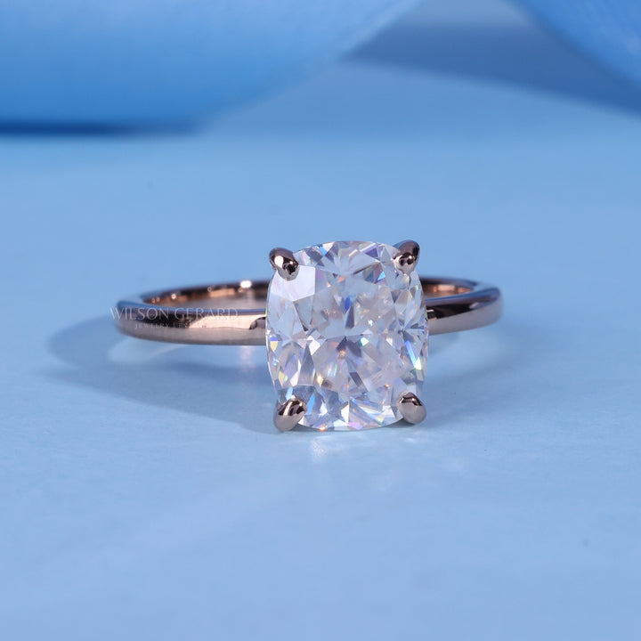 1.0CT Elongated Cushion E/VS Lab Grown Diamond Hidden Halo Solitaire Engagement Ring