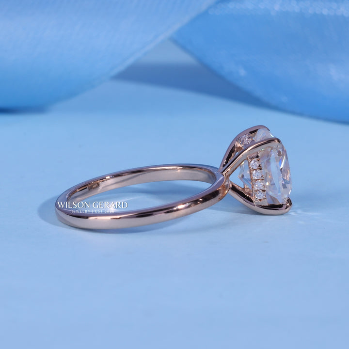 1.0CT Elongated Cushion E/VS Lab Grown Diamond Hidden Halo Solitaire Engagement Ring