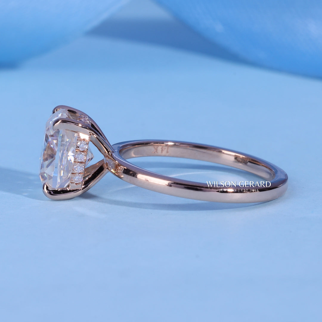 1.0CT Elongated Cushion E/VS Lab Grown Diamond Hidden Halo Solitaire Engagement Ring