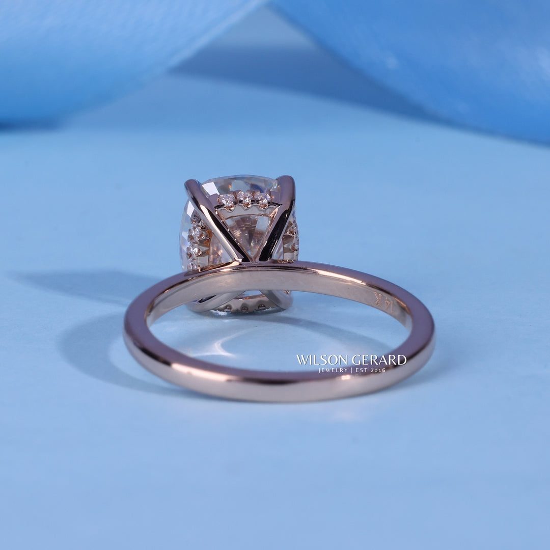 1.0CT Elongated Cushion E/VS Lab Grown Diamond Hidden Halo Solitaire Engagement Ring
